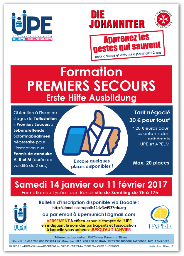 Affiche stage Premiers Secours UPE